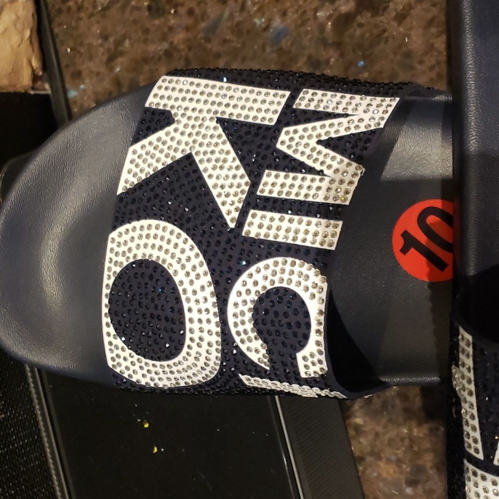 New Michael Kors slide Navy blue with white  with sparkling  Logo - Picture 5 of 8